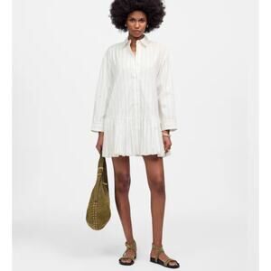 NWT Madewell Bubble-Hem Mini Shirtdress in Pinstripe PoplinSize XL